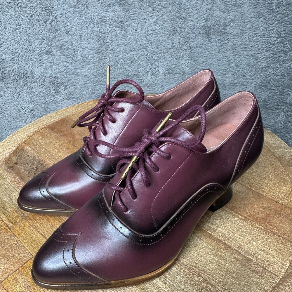 American Duchess Londoner Edwardian Oxfords Cherry Purple US 5 Leather Heels - Picture 4 of 9